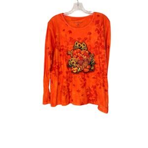 Gloria Vanderbilt Orange Crewneck Fall‎ Pumpkin Long Sleeve Casual Shirt Size XL